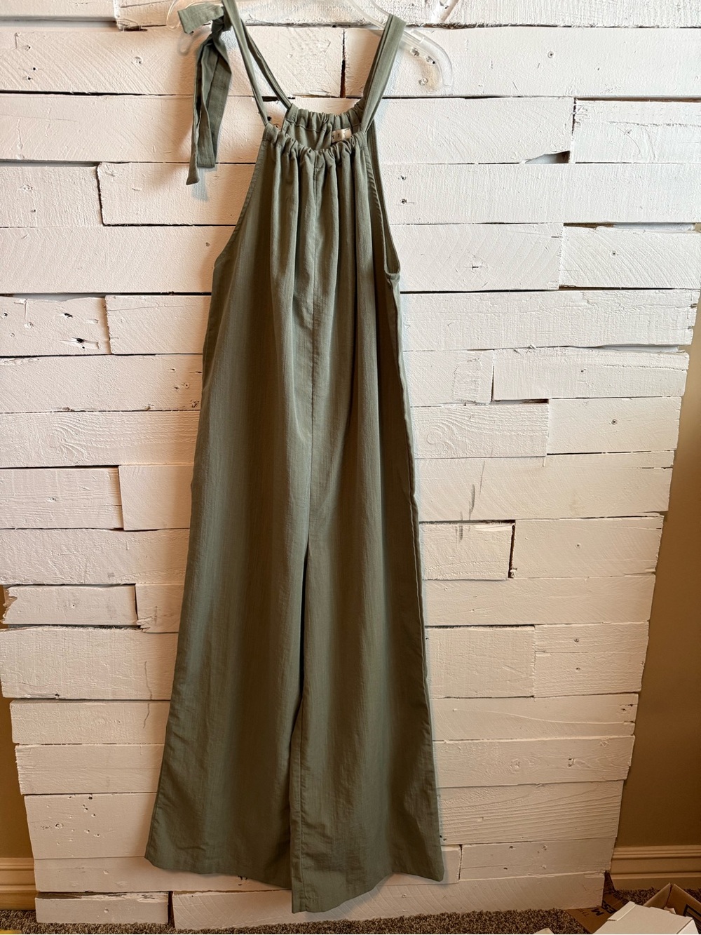 HYFVE Olive Green Halter Wide-Leg Jumpsuit